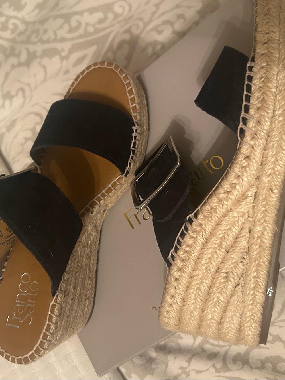 Franco Sarto Black Suede Espadrille Wedge Sandals